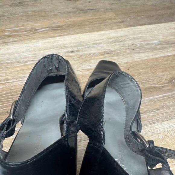 Nine West Black Leather Ankle Strap Heels Women's Size 10 - Picture 5 of 7